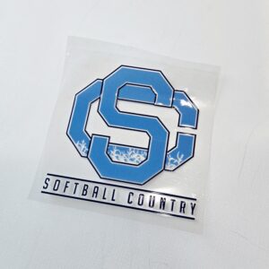 Softball Country UV‑printed window decal for cars, windows, and gear, 4x4 inches